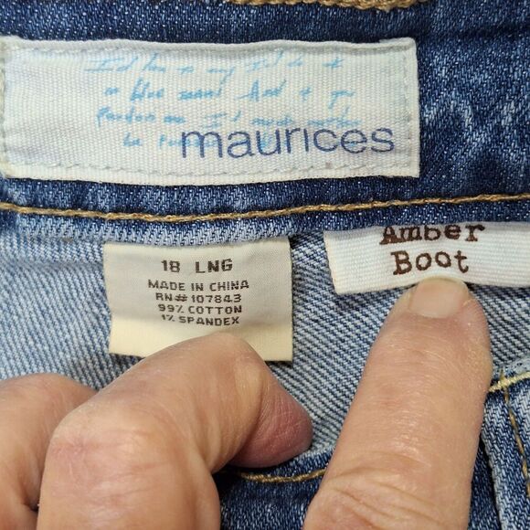 Maurices Womens Jeans 18 Long Amber Boot Cut‎ Blue Stretch Distressed Med Wash - Picture 10 of 14
